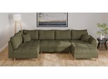 Wohnlandschaft HOME AFFAIRE "CHARRE U-Form mit Ottomane, Maße B/T/H: 310/161/81 cm", grün, B:310cm H:81cm T:161cm, 100% Polyester, Sofas, Wohnlandschaft, feine Steppung, lose Rücken- und Zierkissen, auch in Cord und Bouclé