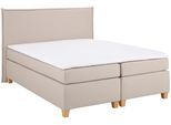 Boxspringbett HOME AFFAIRE "Houssay", beige, B:212cm L:225cm, Struktur fein (100% Polyester), Komplettbetten, Boxspringbett, inkl. Topper, 5 Breiten, 2 Härtegraden auch in Überlänge 220 cm