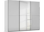 Schwebetürenschrank RAUCH "Kleiderschrank Schrank Garderobe Schlafzimmerschrank SCALE-DUO", grau (seidengrau, glas seidengrau, griffleisten chrom), B:271cm H:223cm T:68cm, Holzwerkstoff, Schränke, Schwebetürenschrank, edle zweigeteilte Türen Spiegel/Glas-Mix 3 Zierleisten MADE IN GERMANY