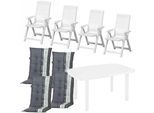 Garten-Essgruppe PROGARDEN "Tampa + Faro", weiß, B:85cm H:111cm T:109cm, Baumwolle, Kunststoff, Polyester, Sitzmöbel-Sets, Garten-Essgruppe, bestehend aus 4 Sessel, 4 Auflagen und 1 Tisch