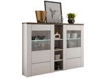 Highboard OTTO HOME "Larona, zeitlose Hochkommode mit 2 Türen, Türkommode, Höhe 129,5 cm", weiß (sibiu weiß, eichefarben sägerau dunkel), B:155cm H:130cm T:37cm, Sideboards, Highboard, Anrichte mit dekorative Rahmenoptik, Türen mit Glaseinsatz