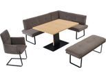 Essgruppe K+W KOMFORT & WOHNEN "Giacomo III", braun (hellbraun), Flachgewebe Aquaclean 910, Ansteckplatte, Langer Schenkel links, Sitzmöbel-Sets, Essgruppe, wahlweise links oder rechts langer Schenkel 207cm, Freischwingersessel