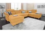 Wohnlandschaft SIT & MORE "Avignon U-Form", gelb (senf), B:331cm H:97cm T:228cm, Flachgewebe (90% Polyester, 10% Polyamid);Luxus-Microfaser (100% Polyester);Struktur (100% Polyester), Sofas, Wohnlandschaft, wahlweise mit Bettfunktion und Stauraum, inklusive Kopfteilverstellung
