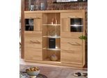 Highboard OTTO HOME "Ribe,120cm breit,112cm hoch,Oberplatte massiv,12 Fächer", beige (eiche teilmassiv), B:125cm H:115cm T:35cm, Holz teilmassiv, Sideboards, Highboard, Holz massiv, Holzwerkstoff, Metall Griffe,2Türen mit Glaseinsatz
