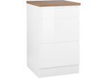 Unterschrank KOCHSTATION "KS-Virginia", weiß (weiß hochglanz, wotaneiche), B:50cm H:85cm T:60cm, Holzwerkstoff, MDF, Schränke, Unterschrank, 50 cm breit, mit Auszügen