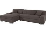 Ecksofa DOMO COLLECTION "Bero, elegant und zeitlos, flache Armlehnen, Breite 268cm L-Form", grau (stone), B:268cm H:74cm T:153cm, Feinstruktur (100% Polyester);Luxus-Microfaser (100% Polyester);Zierkissen: Im jeweiligen Bezugsstoff;Struktur fein (100% Polyester), Sofas, Ecksofa, fester Sitzkomfort, wahlweise mit Bettfunktion