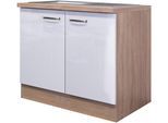 Spülenschrank FLEX-WELL "Florenz", weiß (hochglanz weiß, sonoma eiche), B:100cm H:86cm T:57cm, Holzwerkstoff, Schränke, Spülenschrank, (B x H x T) 100 x 86 x 60 cm, inkl. Einbauspüle