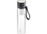 Trinkflasche GEFU "COMPANION", schwarz (schwarz, transparent), 450ml, Borosilikatglas, Trinkflaschen, Trinkflasche, Sicherheitsverschluss für 100%-igen Auslaufschutz und Einhandbedienung