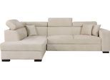Ecksofa HOME AFFAIRE "Tulio bequem, bewährte Wellenunterfederung, Breite 267cm, L-Form", beige (cream), B:267cm H:95cm T:198cm, Struktur fein (100% Polyester);Struktur (100% Polyester);Samtstruktur (100% Polyester), Sofas, Ecksofa, wahlweise mit Bettfunktion und Bettkasten, incl. 3 Zierkissen