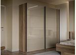 Schwebetürenschrank FORTE, braun (eiche antik, beige glanz), B:220,1cm H:210,5cm T:61,2cm, Holzwerkstoff, Schränke, Schwebetürenschrank, Hochglanzfront, Metallgriffleisten