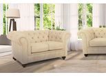 Chesterfield-Sofa HOME AFFAIRE "Duc 2-Sitzer", beige, B:147cm H:74cm T:89cm, Samtoptik (100% Polyester);Samtoptik (100% Polyester);Luxus-Microfaser Lederoptik (100% Polyester), Sofas, Chesterfield-Sofa, hochwertige Knopfheftung im Rücken, Samtoptik mit changierender Optik