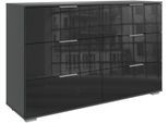 Schubkastenkommode WIMEX "Easy", grau (graphit, schwarzglas), B:130cm H:83cm T:41cm, Sideboards, Schubkastenkommode, mit Glas- oder Spiegelfront
