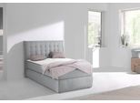 Boxspringbett HOME AFFAIRE "Sagres", grau, B:115cm L:210cm, Feinstruktur(100% Polyester);Bezug der Spiegelfläche Matratzendrell aus 100% Polyester, Komplettbetten, Boxspringbett, Kopfteil mit 2farbiger Flatterbiese und zweifarbigen Knöpfen