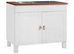 Spülenschrank HOME AFFAIRE "Oslo", gelb (cremefarben, honigfarben), B:100cm H:85cm T:60cm, Massivholz, Schränke, Spülenschrank, 100 cm breit, in 2 Tiefen, inklusive Einbauspüle aus Edelstahl
