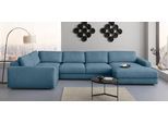 Wohnlandschaft HOME AFFAIRE "Bloomfield, Mega Polsterprogramm, Breite 405cm, viel Platz, U-Form", blau (tepestry), B:405cm H:84cm T:224cm, 100% Polyester, Sofas, Wohnlandschaft, mit extra tiefer Sitzfläche, wahlweise mit Sitztiefenverstellung