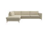 Ecksofa FLEXLUX "Fiore, Sitzaufbau mit hochwertigem Kaltschaum für mehr Sitzkomfort", beige (sandy beige), B:273cm H:85cm T:225cm, 100% Polyester, Sofas, Ecksofa, breite Armlehnen, L-Form, Füße Alu/Eiche