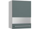 Hängeschrank KOCHSTATION "KS-Bern2", grün (steingrün, hellgrau), B:50cm H:70,4cm T:34,9cm, Holzwerkstoff, Schränke, Hängeschrank, Breite 50 cm, 1 Tür, 2 Einlegeböden, Front mit Milchglas-Einsatz