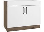 Spülenschrank WIHO KÜCHEN "Elba", weiß (front: weiß, korpus: halifax eiche braun), B:100cm H:82cm T:57cm, Holzwerkstoff, Schränke, Spülenschrank, Breite 100 cm