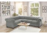 Chesterfield-Sofa HOME AFFAIRE "Duc Ecksofa L-Form", grau (hellgrau), B:255cm H:74cm T:214cm, Samtoptik (100% Polyester);Samtoptik (100% Polyester);Luxus-Microfaser Lederoptik (100% Polyester), Sofas, Chesterfield-Sofa, hochwertige Knopfheftung im Rücken, Samtoptik mit changierender Optik