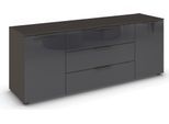Schubkastenkommode RAUCH "Kommode Türkommode Sideboard Kombikommode FLIPP mit Glasfront", grau (graphit, glas basalt), B:160cm H:61cm T:42cm, Holzwerkstoff, Sideboards, Schubkastenkommode, 2-türig mit 3 Schubladen und Soft-Close-Funktion sowie Glasfront