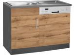 Spülenschrank KOCHSTATION "KS-Colmar", grau (wotaneiche, grafitgrau), B:110cm H:85cm T:60cm, Holzwerkstoff, Schränke, Spülenschrank, 110 cm, Front und Sockelblende für teilintegrierten Geschirrspüler