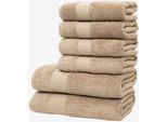 Handtuch Set WOLKENFELD "Premium Low-Twist Baumwolle 550 g/m² – 6-teiliges Bade-Set", beige, 6 tlg., Frottier, Frottier, Obermaterial: 100% Baumwolle, Handtuch-Sets, Handtuch Set, 2 Duschtücher 70×140 cm & 4 Handtücher 50×100 cm