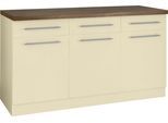 Unterschrank WIHO KÜCHEN "Unna", beige (front und korpus: magnolia, arbeitsplatte: eiche tabak), B:150cm H:85cm T:60cm, Schränke, Unterschrank, 150 cm breit