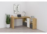 Eckschreibtisch FMD "Lexo", weiß (artisan, oak, weiß), B:136cm H:74cm T:66,5cm, Tische, Eckschreibtisch, Schreibtisch/Sideboard viel Stauraum, beidseitig montierb., 136/205 cm