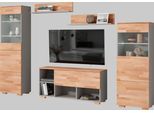 Wohnwand OTTO HOME, braun (braun und grau), B:240cm H:185cm T:35cm, Holzwerkstoff, Massivholz, Kastenmöbel-Sets, Wohnwand, schöne moderne Optik