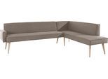 Eckbank EXXPO - SOFA FASHION "Lungo, moderne Kedernaht, bequem und elegant, hoher Holzfuß", grau (melange), B:198cm H:84cm T:260cm, 100% Polyester, Sitzbänke, Eckbank, hochwertige Detailverarbeitung, frei im Raum stellbar