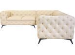 Chesterfield-Sofa HOME AFFAIRE "Ecksofa GLYNIS L-Form mit Wellenunterfederung, Maße B/T/H 323/264/75cm", beige (creme), B:323cm H:75cm T:264cm, Struktur (100% Polyester);Samtoptik (100% Polyester), Sofas, Chesterfield-Sofa, aufwändige Knopfheftung, moderne Chesterfield Optik, Fußfarbe wählbar
