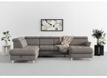 Wohnlandschaft SIT & MORE "Marano U-Form", grau (grau 38), B:304cm T:216cm, 100% Polyester, Sofas, Wohnlandschaft, inklusive Kopfteilverstellung, wahlweise mit Bettfunktion, Bettkasten