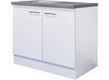 Spülenschrank FLEX-WELL "Kopenhagen", weiß (weiß matt, beton grau), B:100cm H:86cm T:57cm, Holzwerkstoff, Schränke, Spülenschrank, (B/H/T) 100 x 86 x 60 cm, inkl. Einbauspüle