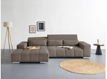 Ecksofa COTTA "Orion L-Form", grau (taupe), B:307cm H:73cm T:186cm, 90% Polyester, 10% Polyamid, Sofas, Ecksofa, mit 2x Kopfteilverstellung & 3 Nierenkissen