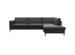 Ecksofa FLEXLUX "Fiore, super Sitzkomfort durch Kaltschaum im Sitz, L-Form", schwarz (deep schwarz), B:273cm H:85cm T:225cm, 100% Echteder, Sofas, Ecksofa, breite Armlehnen, Füße Alu+schwarz