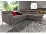 Ecksofa COTTA "Sammy L-Form", grau, B:239cm H:74cm T:207cm, Microfaser Primabelle (100% Polyester);Die Rückseite und die Liegefläche der Bettfunktion in NaturLEDER ist mit schwarzem Spannstoff bezogen, Sofas, Ecksofa, mit Kopfteilverstellung, wahlweise mit Bettfunktion & Bettkasten
