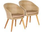 Gartenstuhl MERXX "Arrone", beige, B:66cm H:82cm T:61cm, Rattan, Stühle, Gartenstuhl, 2er Set, Alu/Polyrattan/Akazie, beige, inkl. Auflage