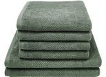 Handtuch Set DYCKHOFF "Popcorn Streifen", grün (tanne), 6 Stk., Walkfrottier, Walkfrottier, Obermaterial: 100% Baumwolle, Handtuch-Sets, Handtuch Set, 2 Badetücher (70x140 cm), 4 Handtücher (50x100 cm)