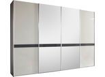 Schwebetürenschrank WIEMANN "Rialto", grau (kieselgrau, glas, graphit, glas, kristallspiegel), B:296,3cm H:217cm T:67cm, Schränke, Schwebetürenschrank, hochwertige Glas- und Spiegelfront mit Querriegel
