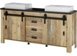 Waschtisch HOME AFFAIRE "SHERWOOD, Waschbeckenunterschrank inkl. Waschbecken", braun (old style hell dekor), B:164cm H:91cm T:43cm, Waschtische, Waschtisch, in 2 Farben verfügbar, Scheunentorbeschlag & Apothekergriff aus Metall