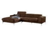 Ecksofa W.SCHILLIG "piedroo, Designsofa mit tollem Sitzkomfort, bequem und elegant, L-Form", braun (chocolate s37), B:303cm H:70cm T:193cm, Stoff S37 (100% Polyester): Luxus-Microfaser in Lederoptik, Sofas, Ecksofa, Kopfteilverstellung, wahlweise mit Sitztiefenverstellung, Breite 303cm