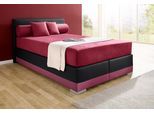 Boxspringbett MAINTAL "Lago", rot (bordeauxrot, schwarz), B:147cm L:210cm, Bezug Kopteil und seitliche Unterbox wahlweise Microvelours aus 100% Polyester oder Kunstleder;DIe Obermatratze ist bei beiden Bezugsqualitäten mit Microfaser (100% Polyester) bezogen, Unterseite 100% Baumwolle;Das Kopfteil ist bei Microvelours an den Ecken abgerundet, bei Kunstleder gerade;Bezug der Oberseite aus strapazie