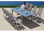 Garten-Essgruppe MERXX "Amalfi", grau (taupe), Obermaterial: 100% Polyester, Sitzmöbel-Sets, Garten-Essgruppe, 8 Hochlehner, Tisch ausziehbar 100x180-240 cm, Alu/Textil
