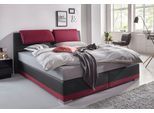 Boxspringbett MAINTAL, rot (rot, schwarz), B:212cm L:212cm, Strukturstoff-Bezug 100% Polyester;Kunstleder 100% PU;Bezug der Spiegelfläche Matratzendrell aus 100% Polyester, Komplettbetten, Boxspringbett, verstellbare Kopfstütze