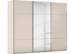 Schwebetürenschrank RAUCH "Kleiderschrank Schrank Garderobe Schlafzimmerschrank SCALE-TRIO", beige (champagner, glas champagner, griffleisten chrom), B:271cm H:223cm T:68cm, Holzwerkstoff, Schränke, Schwebetürenschrank, edle dreigeteilte Front mit 2 Zierleisten Spiegel/Glas MADE IN GERMANY