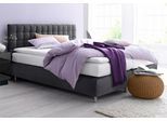 Boxspringbett, grau (anthrazit), B:215cm L:210cm, Microvelours (100% Polyester);Strukturstoff (77% Polyester und 23% Viskose);Bonnell-Federkern-Matratzenbezug: 100% Polyester;Kaltschaum-Matratzenbezug: Frottee 100% Polyester, WESTFALIA SCHLAFKOMFORT, Komplettbetten, Boxspringbett