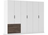 Kleiderschrank RAUCH "Drehtürenschrank Schrank Garderobe Schlafzimmerschrank KODA", weiß (alpinweiß, atlantic oak dunkel), B:271cm H:210cm T:54cm, Holzwerkstoff, Schränke, Kleiderschrank, mit asymmetrisch angeordneten Schubladen MADE IN GERMANY