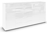 Kombikommode RAUCH "Kommode Türkommode Sideboard Kombikommode FLIPP mit Glasfront", weiß (alpinweiß, glas kristallweiß), B:200cm H:100cm T:42cm, Holzwerkstoff, Sideboards, Kombikommode, 3-türig mit 5 Schubladen und Soft-Close-Funktion sowie Glasfront