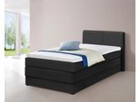 Boxspringbett HAPO, schwarz (schwarz, kunstleder), Liegefläche B/L: 100cm x 200cm, kein Härtegrad, 7-Zonen-Kaltschaummatratze, Kopfteil, seitliche Unterbox und Obermatratze sind mit pflegeleichtem Feinstrukturstoff in Leinenoptik (100% Polyester) oder Kunstleder bezogen;Die Oberseite der Unterfederung und die Ober- und Unterseite der Obermatratze sind jeweils mit einem rutschhemmenden Stoff aus 10