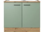 Spülenschrank FLEX-WELL "Cara", grün (schilfgrün, artisan eiche), B:100cm H:85cm T:60cm, Holzwerkstoff, Schränke, Spülenschrank, (B x H x T) 100 x 85 x 60 cm, inkl. Edelstahl-Einbauspüle